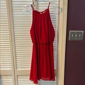 Red Halter Neck Chiffon Dress